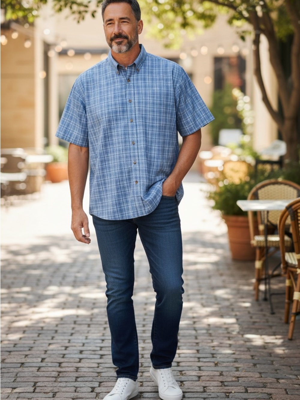 L.L. Bean Men's Blue Plaid Short-Sleeve Button-Down Shirt size large